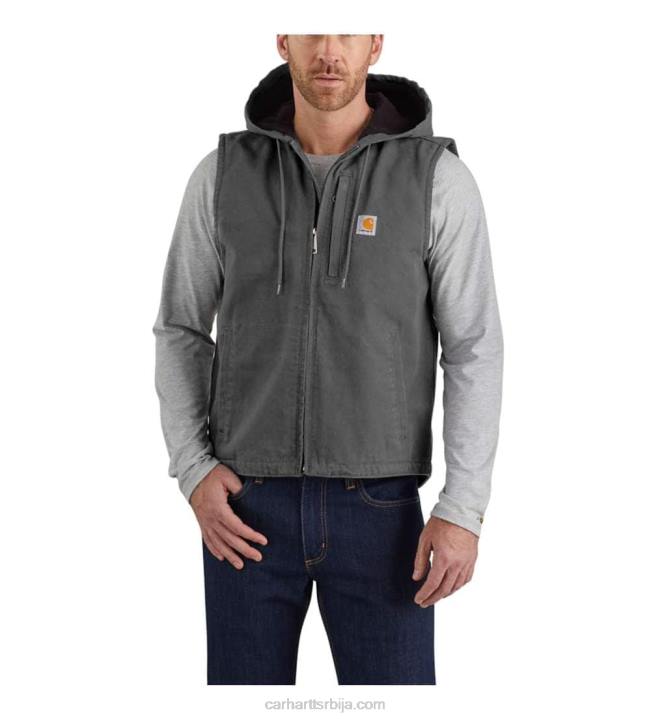 4042L106 Carhartt црн опуштени прслук са капуљачом од испраног пачјег флиса мушкарци