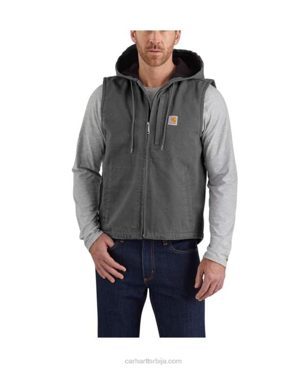 4042L106 Carhartt црн опуштени прслук са капуљачом од испраног пачјег флиса мушкарци