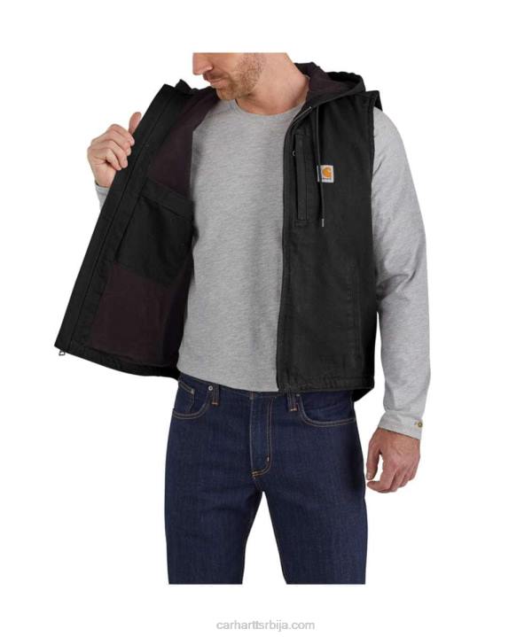 4042L106 Carhartt црн опуштени прслук са капуљачом од испраног пачјег флиса мушкарци